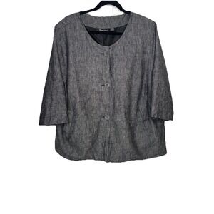 Maggie Barnes Linen‎ Blend Jacket 1X/18-20 Gray Top Cover Button Front Lagenlook